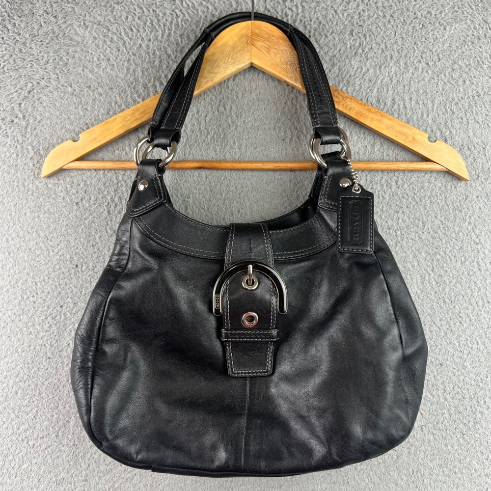 Coach Soho Black Leather Buckle Hobo Shoulder Bag Silver Hardware 10191